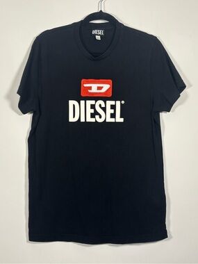 Men's Diesel Black Graphic Logo Short Sleeve Cotton T-Shirt Size L